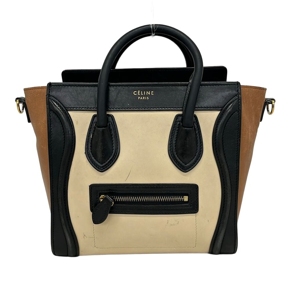 Celine Luggage Nano Shopper Handbag Beige Black